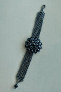 Metallic Black Floral Glass Seed Bead Bracelet