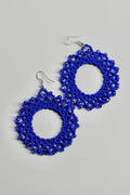 Hand Beaded Cobalt Blue Hoop Earrings | Sterling Silver Hooks