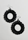 Hand Beaded Black Hoop Earrings | Sterling Silver Hooks